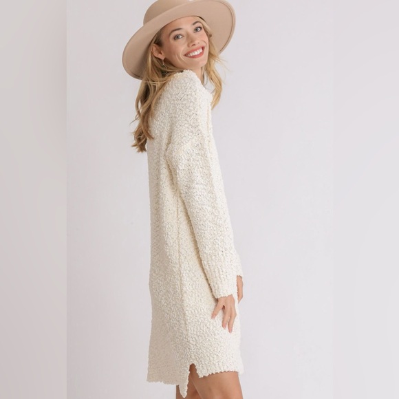 Umgee Full Size High Low Long Sleeve Boucle Sweater Dress Plus Size - Picture 3 of 5